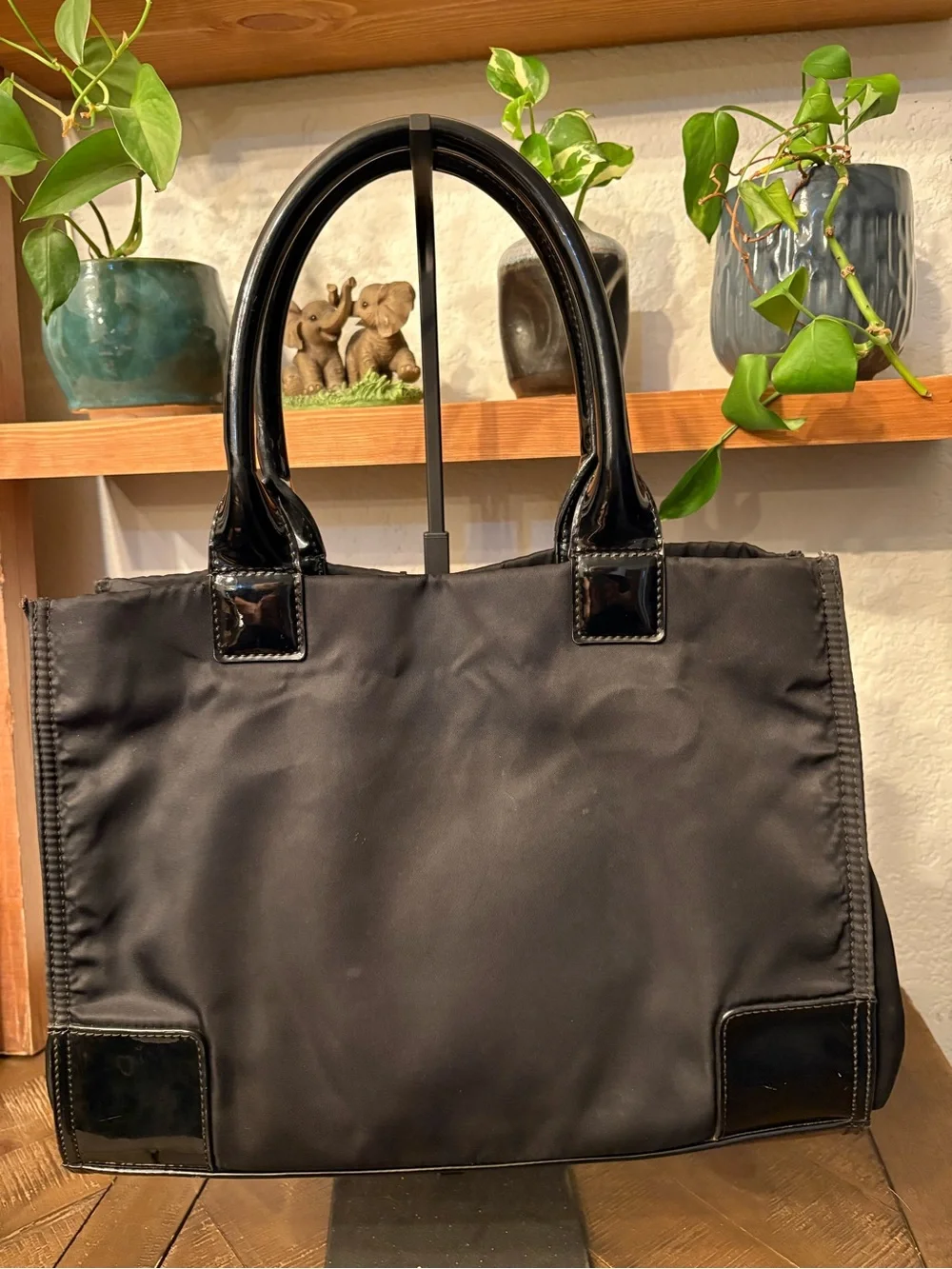 Tory Burch Black Nylon Tote with Patent Trim and Logo - Picture 5 of 8